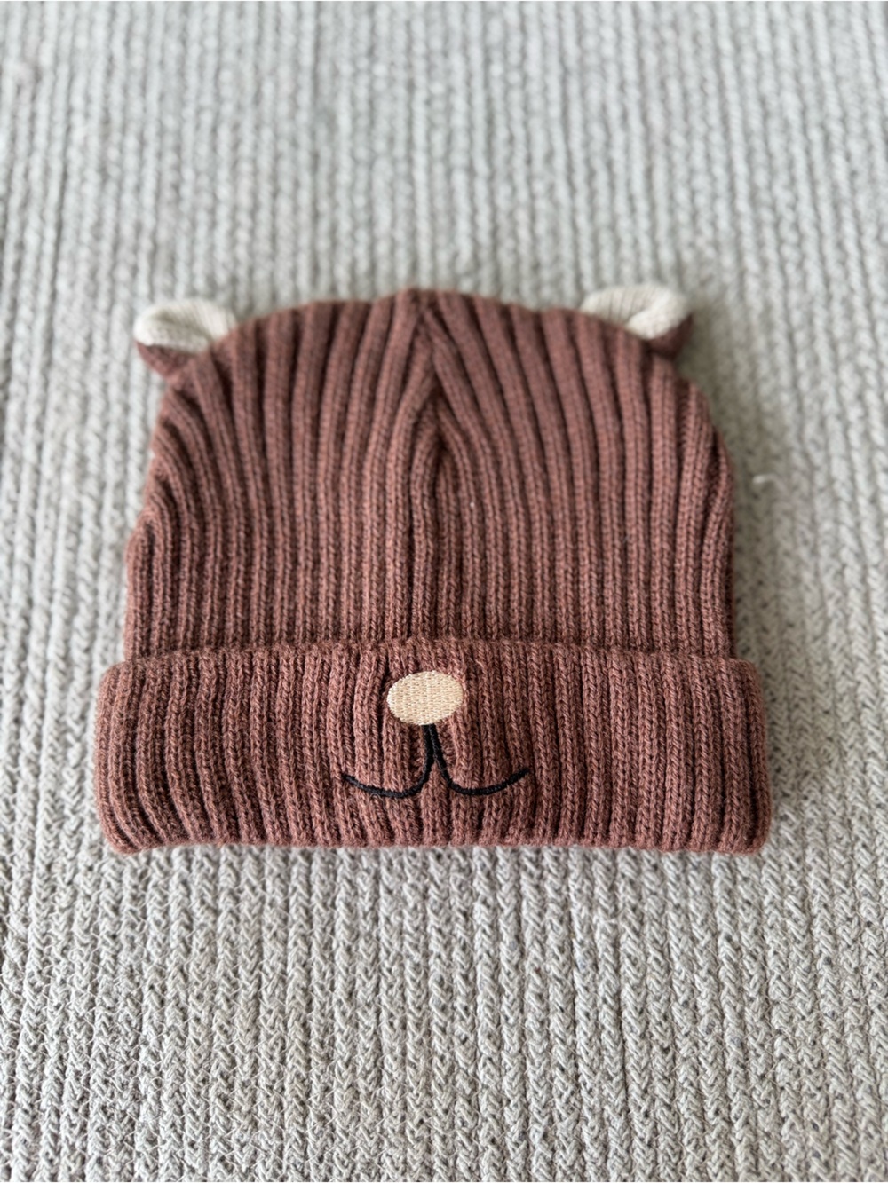 Baby Brown Knit Bear Ear Beanie Hat Size 6-12 Months